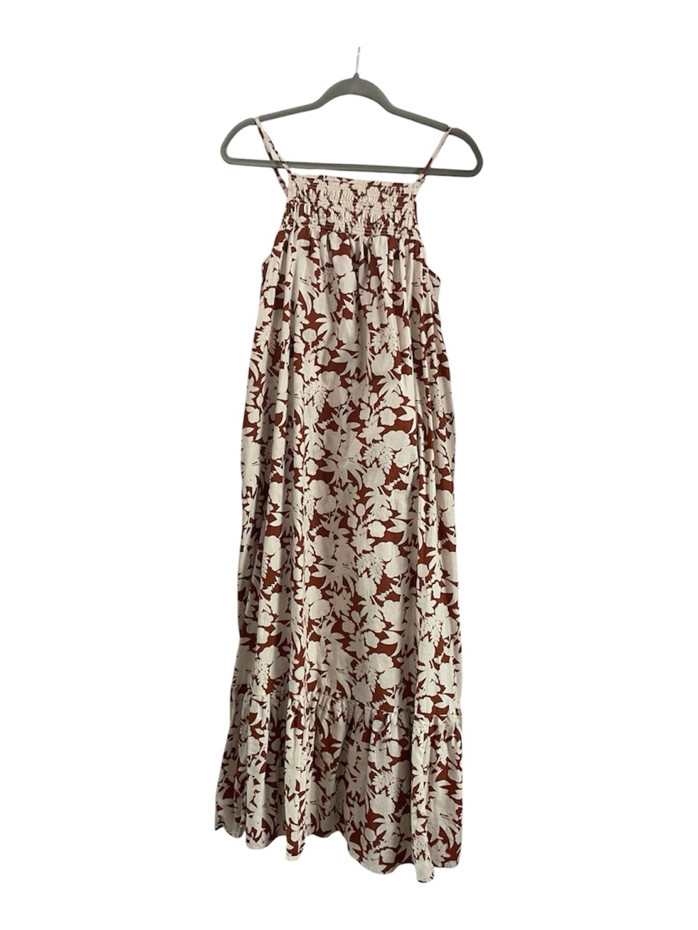 Universal Thread Cream and Brown Floral Smocked Dress 100% Cotton EUC